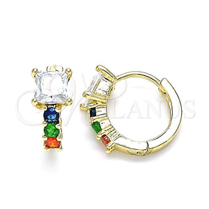 Argolla Huggie 02.210.0606.5.12 Oro Laminado, con Multicolor Zirconia Cubica, Pulido, Tono Dorado