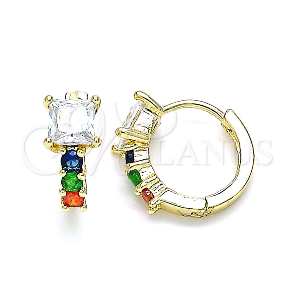 Argolla Huggie 02.210.0606.5.12 Oro Laminado, con Multicolor Zirconia Cubica, Pulido, Tono Dorado