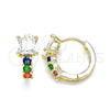 Argolla Huggie 02.210.0606.5.12 Oro Laminado, con Multicolor Zirconia Cubica, Pulido, Tono Dorado