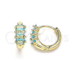 Argolla Huggie 02.210.0607.2.12 Oro Laminado, Diseño de Baguette, con Topacio Azul Zirconia Cubica, Pulido, Tono Dorado