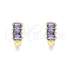 Argolla Huggie 02.210.0607.3.12 Oro Laminado, Diseño de Baguette, con Amatista Zirconia Cubica, Pulido, Tono Dorado