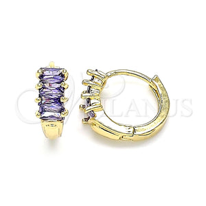 Argolla Huggie 02.210.0607.3.12 Oro Laminado, Diseño de Baguette, con Amatista Zirconia Cubica, Pulido, Tono Dorado
