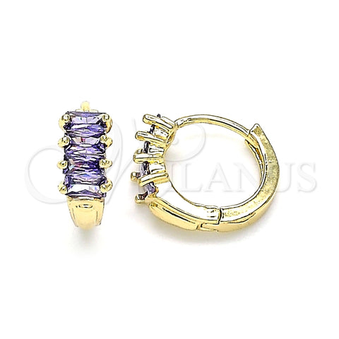 Argolla Huggie 02.210.0607.3.12 Oro Laminado, Diseño de Baguette, con Amatista Zirconia Cubica, Pulido, Tono Dorado