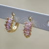 Argolla Huggie 02.210.0607.4.12 Oro Laminado, Diseño de Baguette, con Rosado Zirconia Cubica, Pulido, Tono Dorado