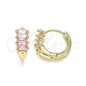 Argolla Huggie 02.210.0607.4.12 Oro Laminado, Diseño de Baguette, con Rosado Zirconia Cubica, Pulido, Tono Dorado