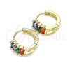 Argolla Huggie 02.210.0607.5.12 Oro Laminado, Diseño de Baguette, con Multicolor Zirconia Cubica, Pulido, Tono Dorado