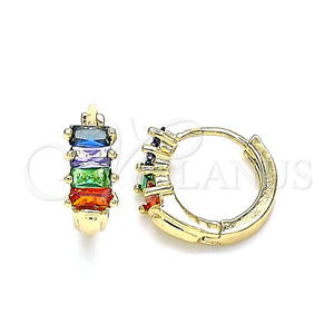Argolla Huggie 02.210.0607.5.12 Oro Laminado, Diseño de Baguette, con Multicolor Zirconia Cubica, Pulido, Tono Dorado