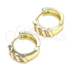Argolla Huggie 02.210.0609.2.12 Oro Laminado, con Rosado Zirconia Cubica, Pulido, Tono Dorado