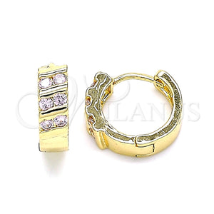 Argolla Huggie 02.210.0609.2.12 Oro Laminado, con Rosado Zirconia Cubica, Pulido, Tono Dorado