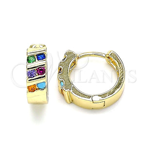 Argolla Huggie 02.210.0609.3.12 Oro Laminado, con Multicolor Zirconia Cubica, Pulido, Tono Dorado