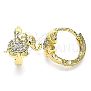 Argolla Huggie 02.210.0610.15 Oro Laminado, Diseño de Elefante, con Blanca Zirconia Cubica, Pulido, Tono Dorado