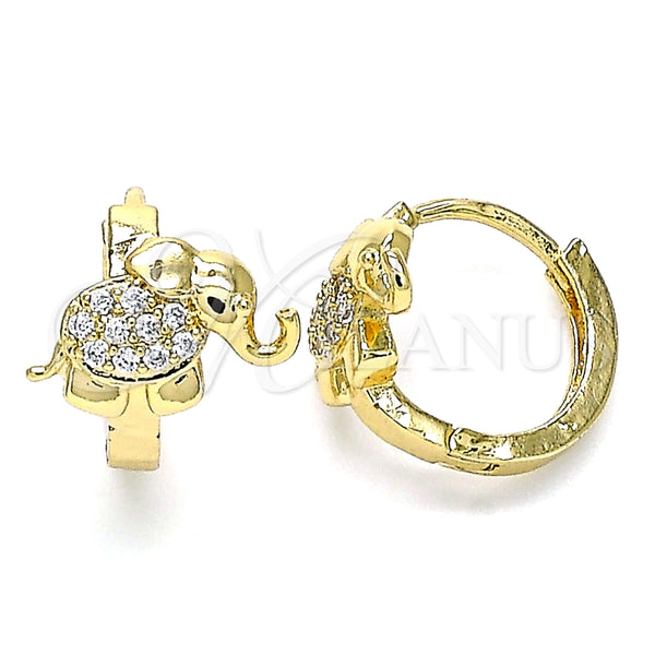 Argolla Huggie 02.210.0610.15 Oro Laminado, Diseño de Elefante, con Blanca Zirconia Cubica, Pulido, Tono Dorado
