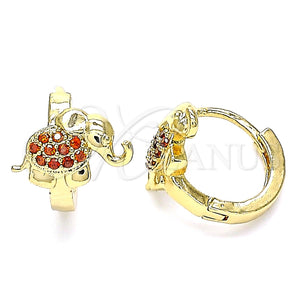 Argolla Huggie 02.210.0610.1.15 Oro Laminado, Diseño de Elefante, con Granate Zirconia Cubica, Pulido, Tono Dorado