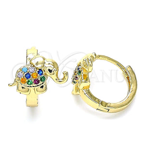 Argolla Huggie 02.210.0610.2.15 Oro Laminado, Diseño de Elefante, con Multicolor Zirconia Cubica, Pulido, Tono Dorado