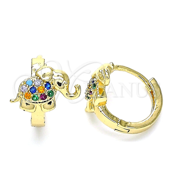 Argolla Huggie 02.210.0610.2.15 Oro Laminado, Diseño de Elefante, con Multicolor Zirconia Cubica, Pulido, Tono Dorado