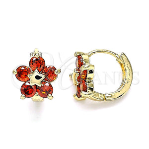Argolla Huggie 02.210.0611.12 Oro Laminado, Diseño de Flor y Estrella, con Granate Zirconia Cubica, Pulido, Tono Dorado