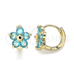Argolla Huggie 02.210.0611.1.12 Oro Laminado, Diseño de Flor y Estrella, con Topacio Azul Zirconia Cubica, Pulido, Tono Dorado