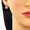 Argolla Huggie 02.210.0611.3.12 Oro Laminado, Diseño de Flor y Estrella, con Rosado Zirconia Cubica, Pulido, Tono Dorado