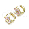Argolla Huggie 02.210.0611.3.12 Oro Laminado, Diseño de Flor y Estrella, con Rosado Zirconia Cubica, Pulido, Tono Dorado
