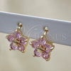 Argolla Huggie 02.210.0611.3.12 Oro Laminado, Diseño de Flor y Estrella, con Rosado Zirconia Cubica, Pulido, Tono Dorado