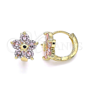 Argolla Huggie 02.210.0611.3.12 Oro Laminado, Diseño de Flor y Estrella, con Rosado Zirconia Cubica, Pulido, Tono Dorado