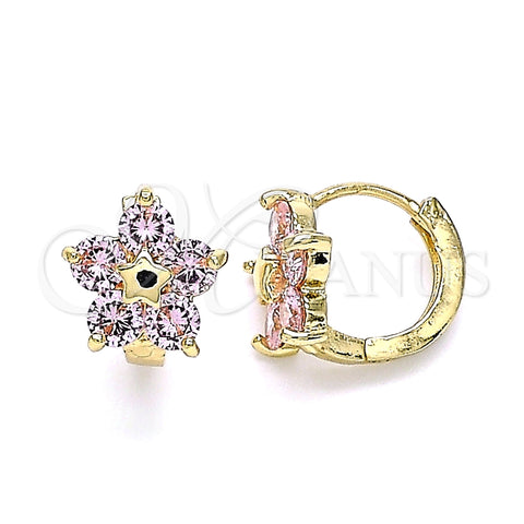 Argolla Huggie 02.210.0611.3.12 Oro Laminado, Diseño de Flor y Estrella, con Rosado Zirconia Cubica, Pulido, Tono Dorado