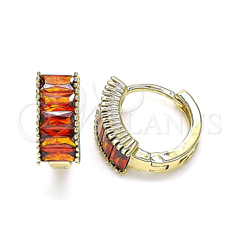 Argolla Huggie 02.210.0612.12 Oro Laminado, Diseño de Baguette, con Granate Zirconia Cubica, Pulido, Tono Dorado