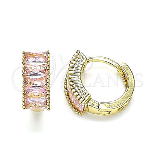 Argolla Huggie 02.210.0612.1.12 Oro Laminado, Diseño de Baguette, con Rosado Zirconia Cubica, Pulido, Tono Dorado