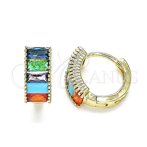 Argolla Huggie 02.210.0612.2.12 Oro Laminado, Diseño de Baguette, con Multicolor Zirconia Cubica, Pulido, Tono Dorado