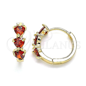 Argolla Huggie 02.210.0614.15 Oro Laminado, Diseño de Corazón, con Granate Zirconia Cubica, Pulido, Tono Dorado