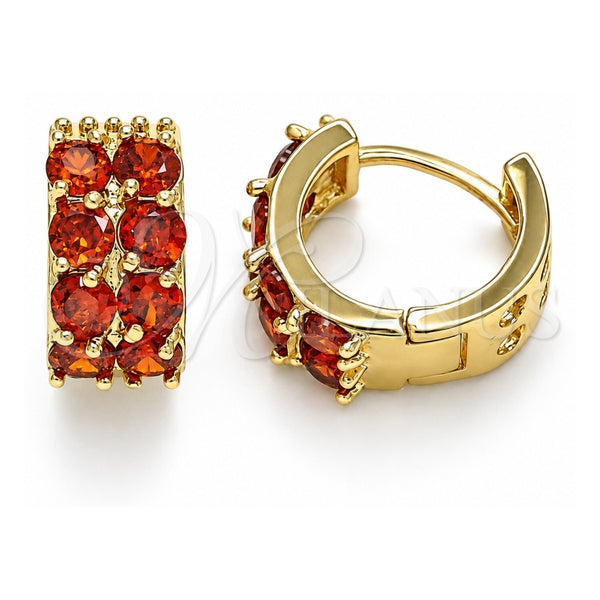 Argolla Huggie 02.210.0615.12 Oro Laminado, con Zirconia Cubica Granate, Pulido, Tono Dorado