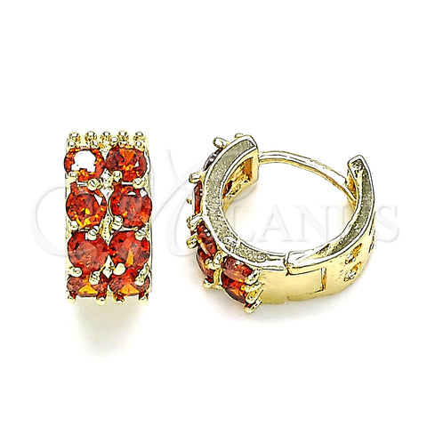 Argolla Huggie 02.210.0615.12 Oro Laminado, con Granate Zirconia Cubica, Pulido, Tono Dorado