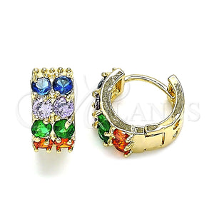 Argolla Huggie 02.210.0615.1.12 Oro Laminado, con Multicolor Zirconia Cubica, Pulido, Tono Dorado