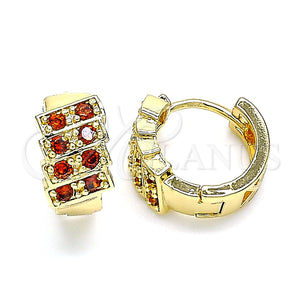 Argolla Huggie 02.210.0616.12 Oro Laminado, con Granate Zirconia Cubica, Pulido, Tono Dorado