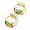 Argolla Huggie 02.210.0616.1.12 Oro Laminado, con Multicolor Zirconia Cubica, Pulido, Tono Dorado