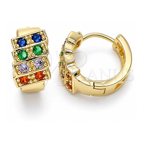 Argolla Huggie 02.210.0616.1.12 Oro Laminado, con Zirconia Cubica Multicolor, Pulido, Tono Dorado