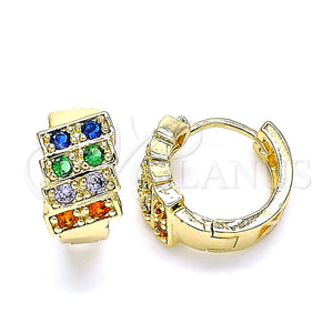 Argolla Huggie 02.210.0616.1.12 Oro Laminado, con Multicolor Zirconia Cubica, Pulido, Tono Dorado
