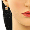 Argolla Huggie 02.210.0617.15 Oro Laminado, Diseño de Corazón, con Granate and Rosado Zirconia Cubica, Pulido, Tono Dorado