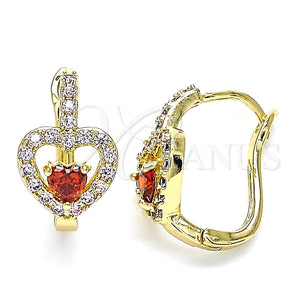 Argolla Huggie 02.210.0617.15 Oro Laminado, Diseño de Corazón, con Granate and Rosado Zirconia Cubica, Pulido, Tono Dorado