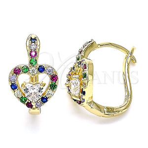 Argolla Huggie 02.210.0617.1.15 Oro Laminado, Diseño de Corazón, con Multicolor Zirconia Cubica, Pulido, Tono Dorado