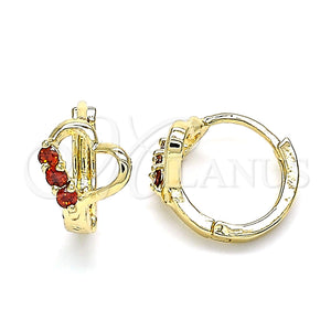 Argolla Huggie 02.210.0618.12 Oro Laminado, Diseño de Corazón, con Granate Zirconia Cubica, Pulido, Tono Dorado