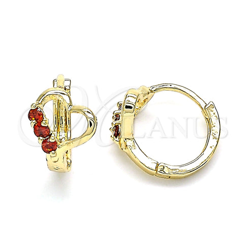 Argolla Huggie 02.210.0618.12 Oro Laminado, Diseño de Corazón, con Granate Zirconia Cubica, Pulido, Tono Dorado