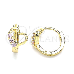 Argolla Huggie 02.210.0618.1.12 Oro Laminado, Diseño de Corazón, con Rosado Zirconia Cubica, Pulido, Tono Dorado