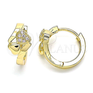 Argolla Huggie 02.210.0619.15 Oro Laminado, Diseño de Corazón, con Blanca Micro Pave, Pulido, Tono Dorado