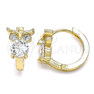 Argolla Huggie 02.210.0620.15 Oro Laminado, Diseño de Búho, con Blanca Zirconia Cubica, Pulido, Tono Dorado