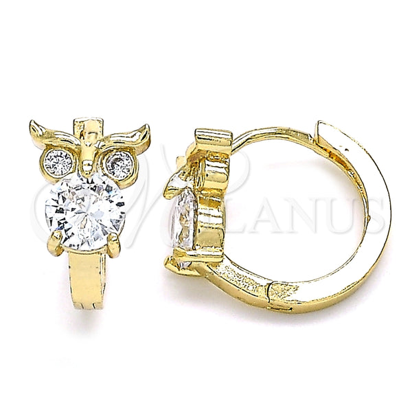 Argolla Huggie 02.210.0620.15 Oro Laminado, Diseño de Búho, con Blanca Zirconia Cubica, Pulido, Tono Dorado