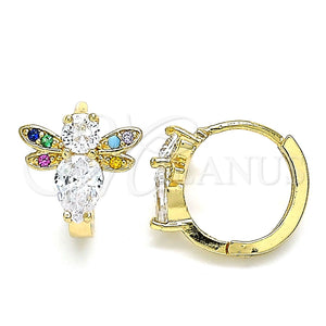 Argolla Huggie 02.210.0622.15 Oro Laminado, Diseño de Abeja, con Blanca Zirconia Cubica and Multicolor Micro Pave, Pulido, Tono Dorado