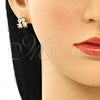 Arete Dormilona 02.387.0021 Oro Laminado, Diseño de Niñito Pequeño y Niñita Pequeña, con Blanca Zirconia Cubica, Pulido, Tono Dorado