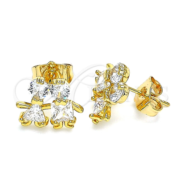Arete Dormilona 02.387.0021 Oro Laminado, Diseño de Niñito Pequeño y Niñita Pequeña, con Blanca Zirconia Cubica, Pulido, Tono Dorado