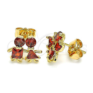Arete Dormilona 02.387.0021.1 Oro Laminado, Diseño de Niñito Pequeño y Niñita Pequeña, con Granate Zirconia Cubica, Pulido, Tono Dorado